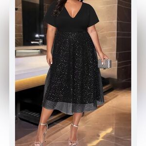 BloomChic Black Sparkle Midi Dress